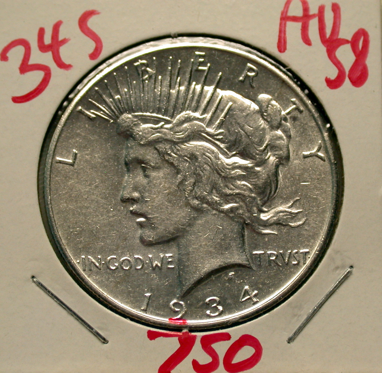 1934 S Peace Dollar in AU 58! - Click Image to Close